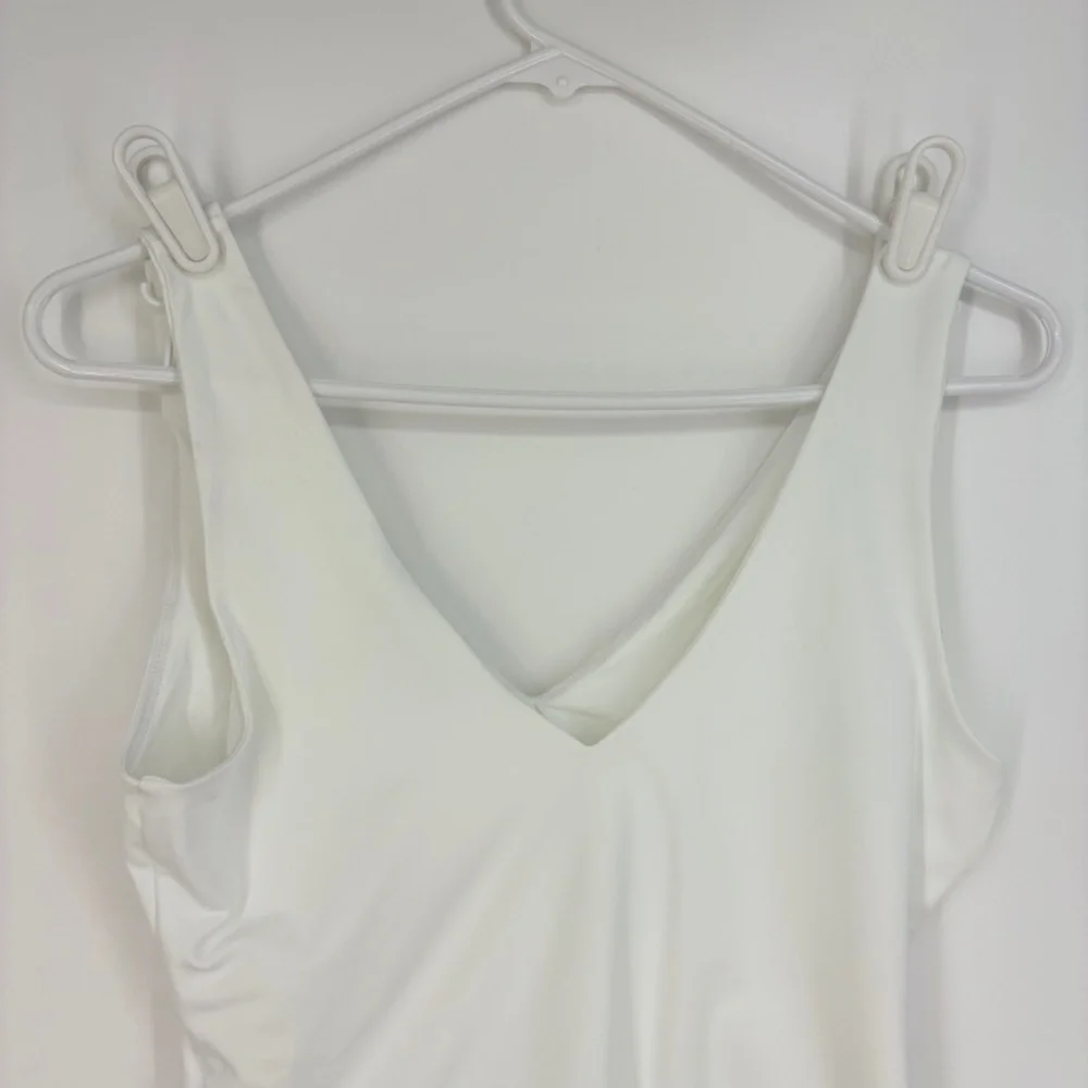 And Now This Womens Medium Tank Bodysuit V-Neck White Double Layer Knit Fabric - Picture 8 of 10